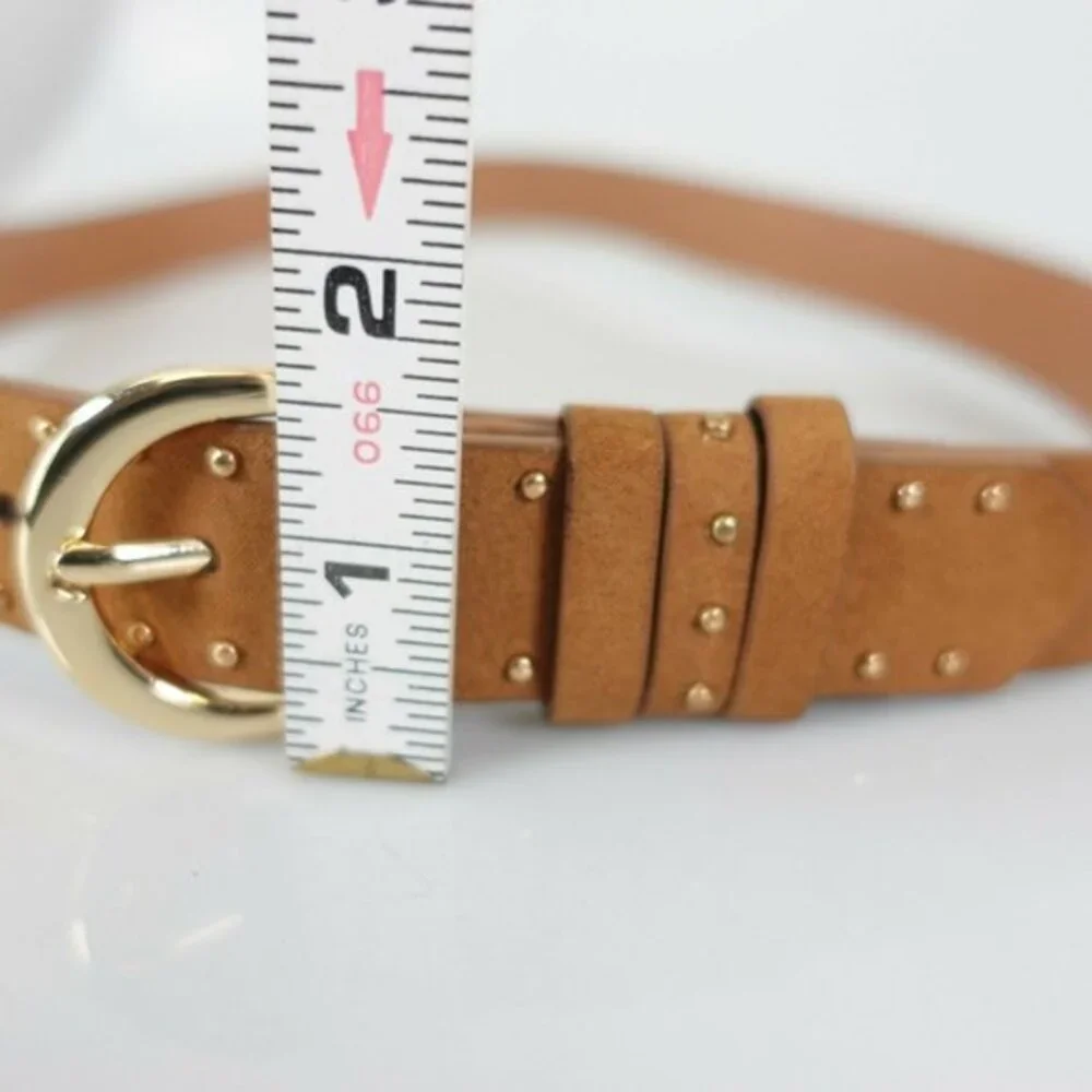 Y2K‎ Indie Sleaze Studded Belt 32 SMALL Tan Neutral Faux Suede MUDD Gold Buckle